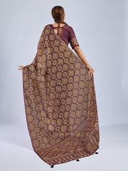 Maroon Chiffon Saree with Yellow Ajrak