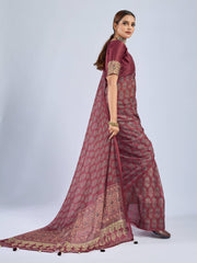 Maroon Chiffon Saree with Grey Ajrak