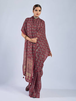 Maroon Chiffon Saree with Grey Ajrak