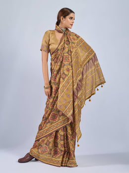 Yellow Chiffon Saree with Red Ajrak