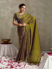 Green-Purple NC Moss Saree with Embroidered Border