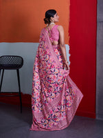 Pink Cotton Crepe Geometrical Printed Saree sedora couture