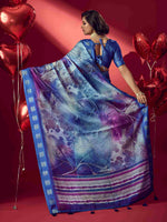 Blue Jacquard Printed Saree with Unstitched Blouse sedora couture
