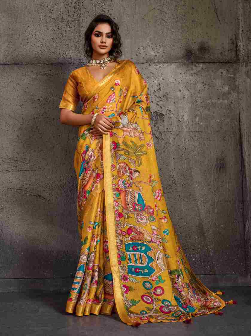 Mustard Moss Figure Printed Saree