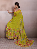 Lemon Green Georgette Floral Printed Saree sedora couture