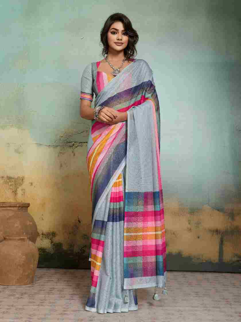 Grey Jacquard Geometrical Printed Saree sedora couture