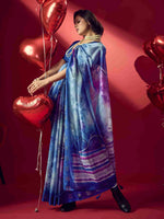 Blue Jacquard Printed Saree with Unstitched Blouse sedora couture