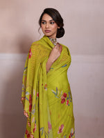Lemon Green Georgette Floral Printed Saree sedora couture