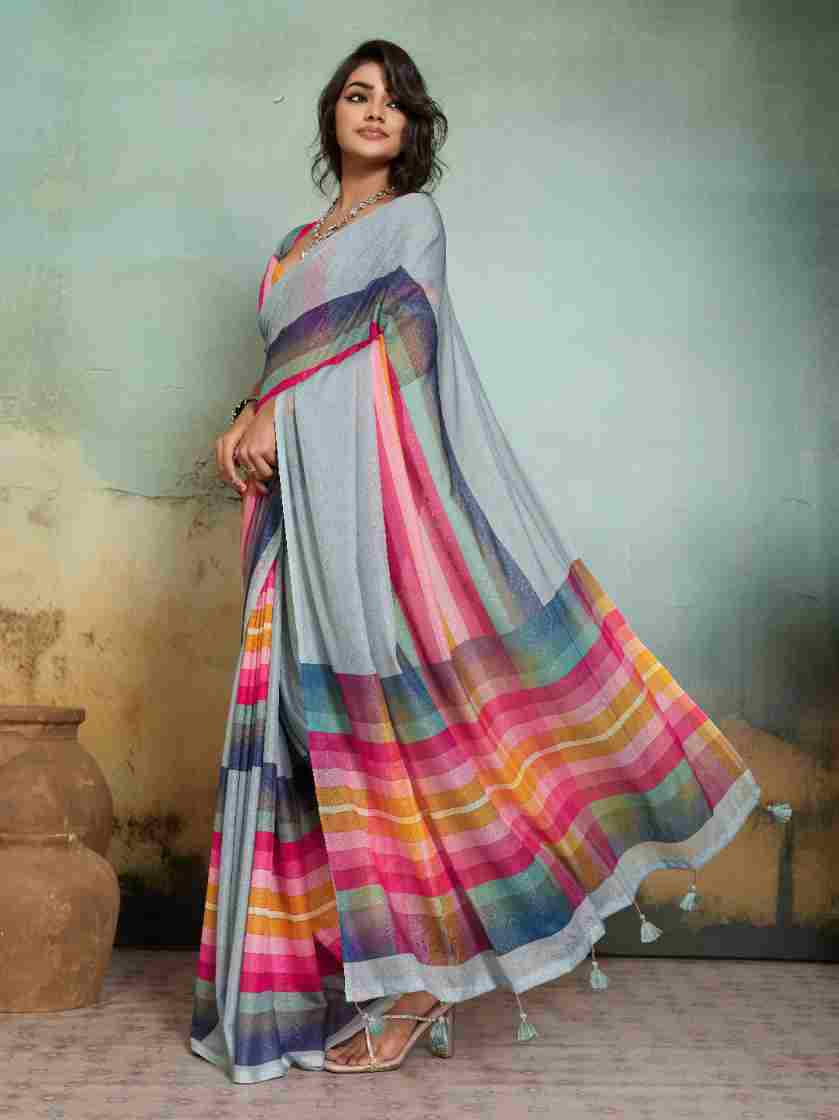 Grey Jacquard Geometrical Printed Saree sedora couture