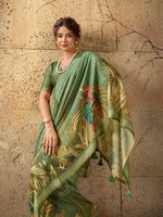 Green Georgette Floral Printed Saree sedora couture