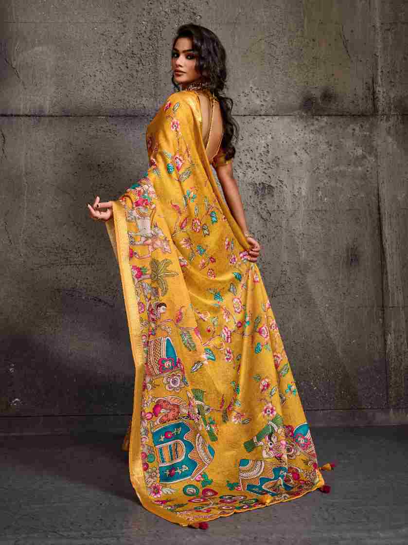 Mustard Moss Figure Printed Saree