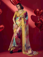 Mustard Jacquard Printed Saree with Unstitched Blouse sedora couture