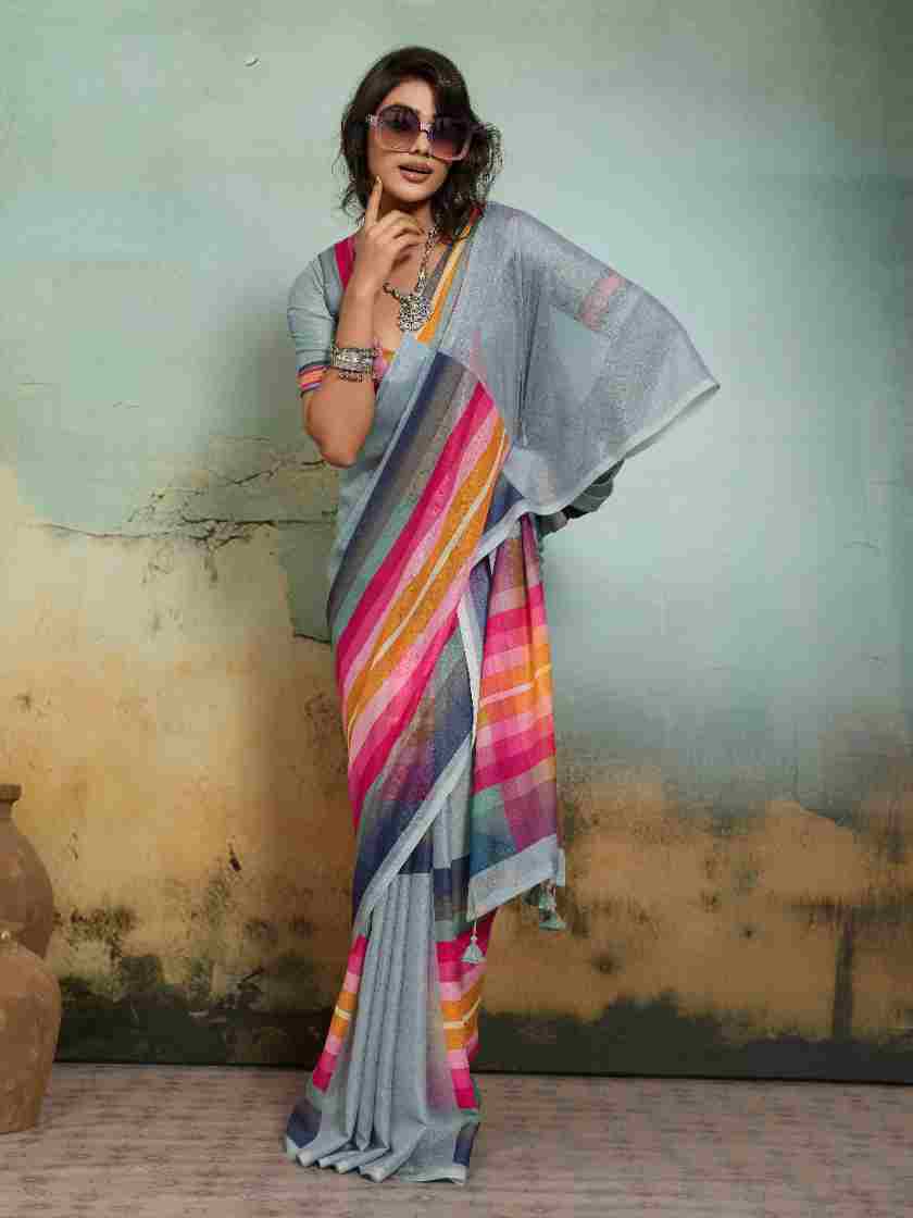 Grey Jacquard Geometrical Printed Saree sedora couture