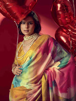 Mustard Jacquard Printed Saree with Unstitched Blouse sedora couture