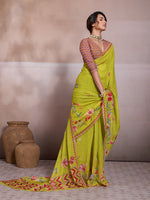 Lemon Green Georgette Floral Printed Saree sedora couture