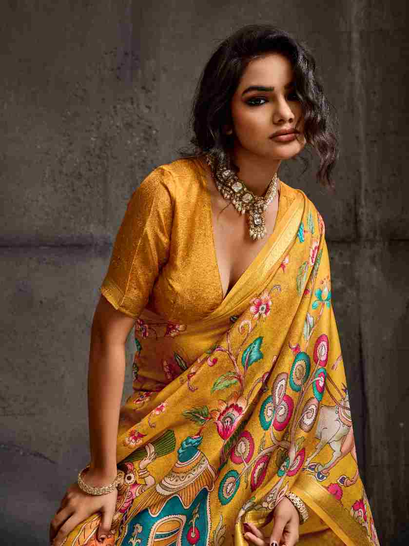 Mustard Moss Figure Printed Saree