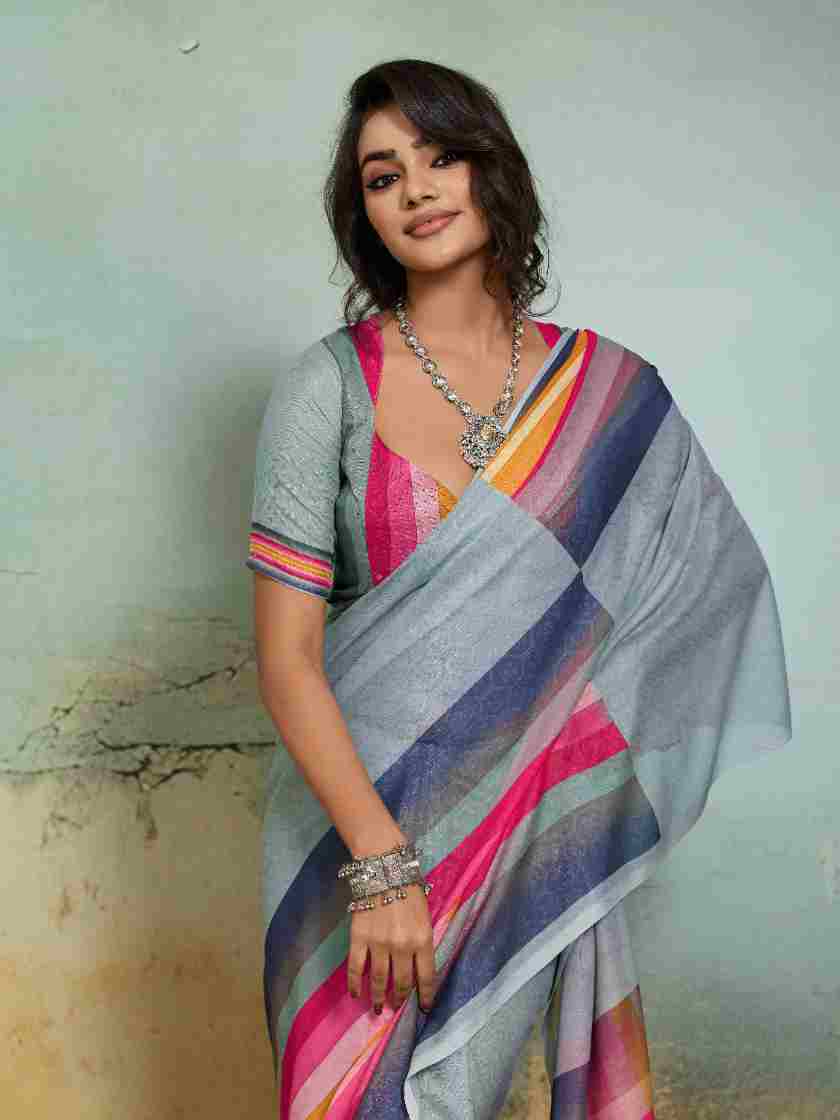 Grey Jacquard Geometrical Printed Saree