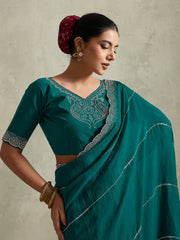 Teal Green NC Moss Saree with Embroidered Border