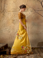 Mustard Georgette Floral Printed Saree sedora couture