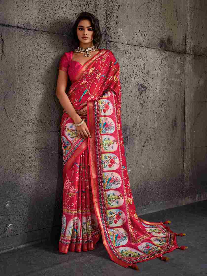 Red Moss Figure Printed Saree