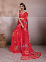 Red Georgette Floral Printed Saree sedora couture