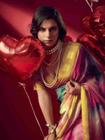 Mustard Jacquard Printed Saree with Unstitched Blouse sedora couture