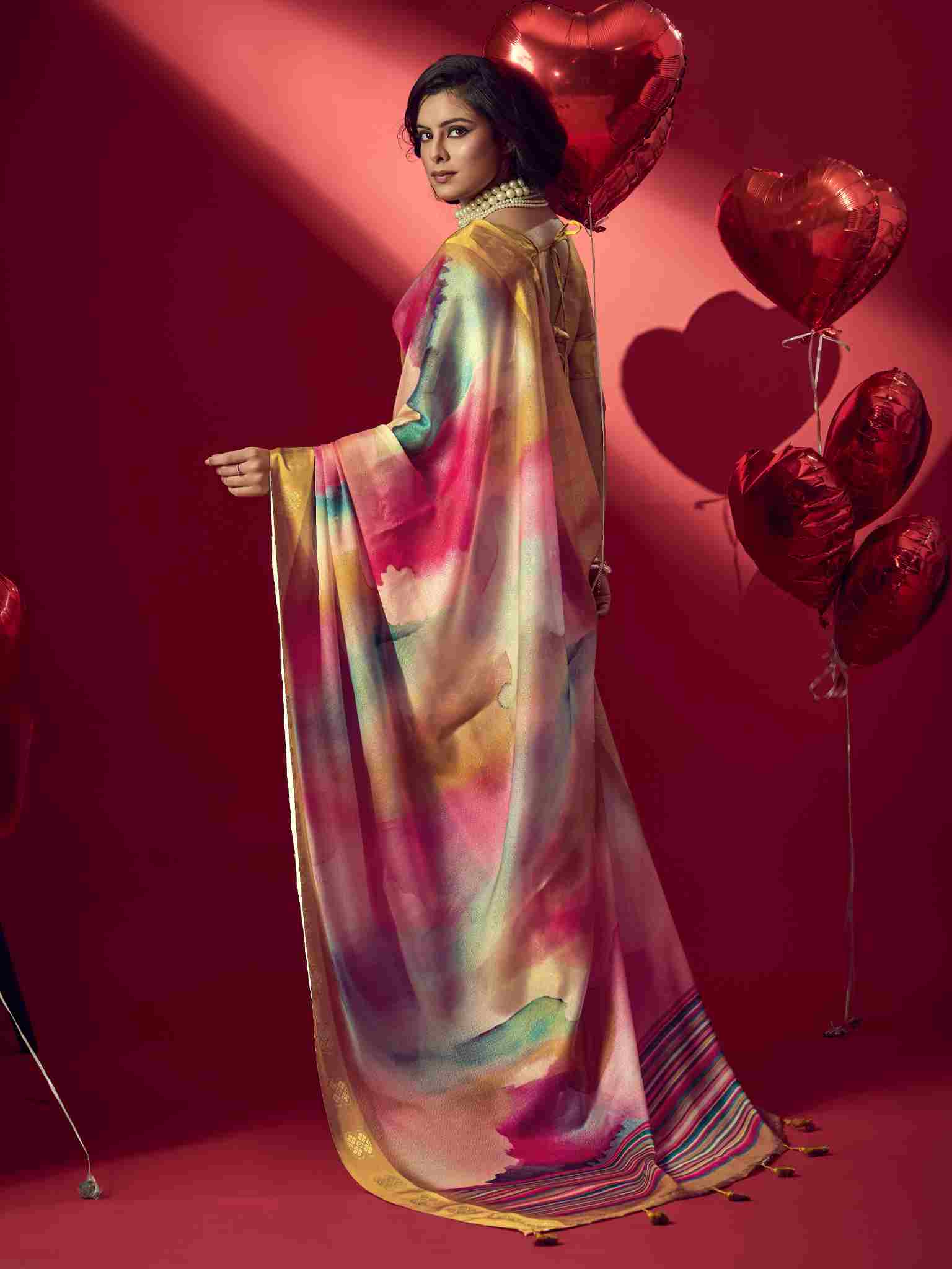 Mustard Jacquard Printed Saree with Unstitched Blouse