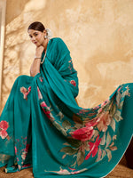 Green Geogette Floral Printed Saree sedora couture