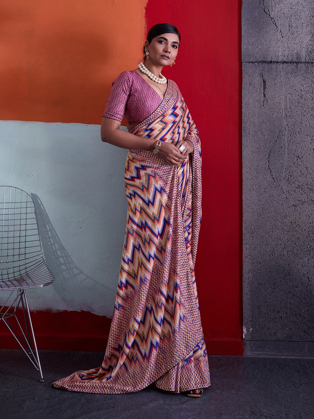 Multi-Colour Cotton Crepe Geometrical Printed Saree
