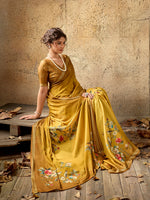 Mustard Georgette Floral Printed Saree sedora couture