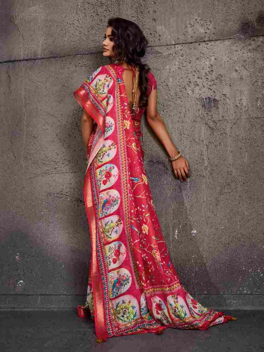 Red Moss Figure Printed Saree