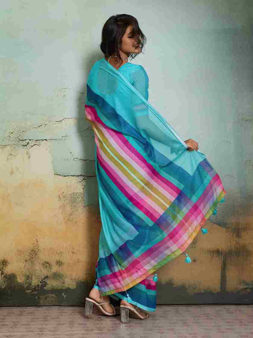 Blue Jacquard Geometrical Printed Saree sedora couture