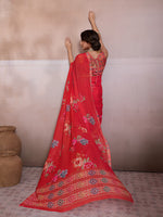 Red Georgette Floral Printed Saree sedora couture