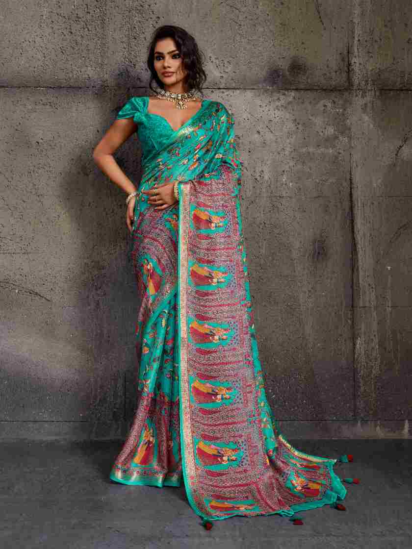 Blue Moss Figure Printed Saree