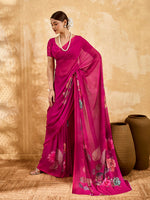 Pink Geogette Floral Printed Saree sedora couture