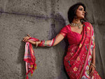 Red Moss Figure Printed Saree sedora couture