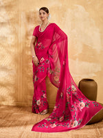 Pink Geogette Floral Printed Saree sedora couture