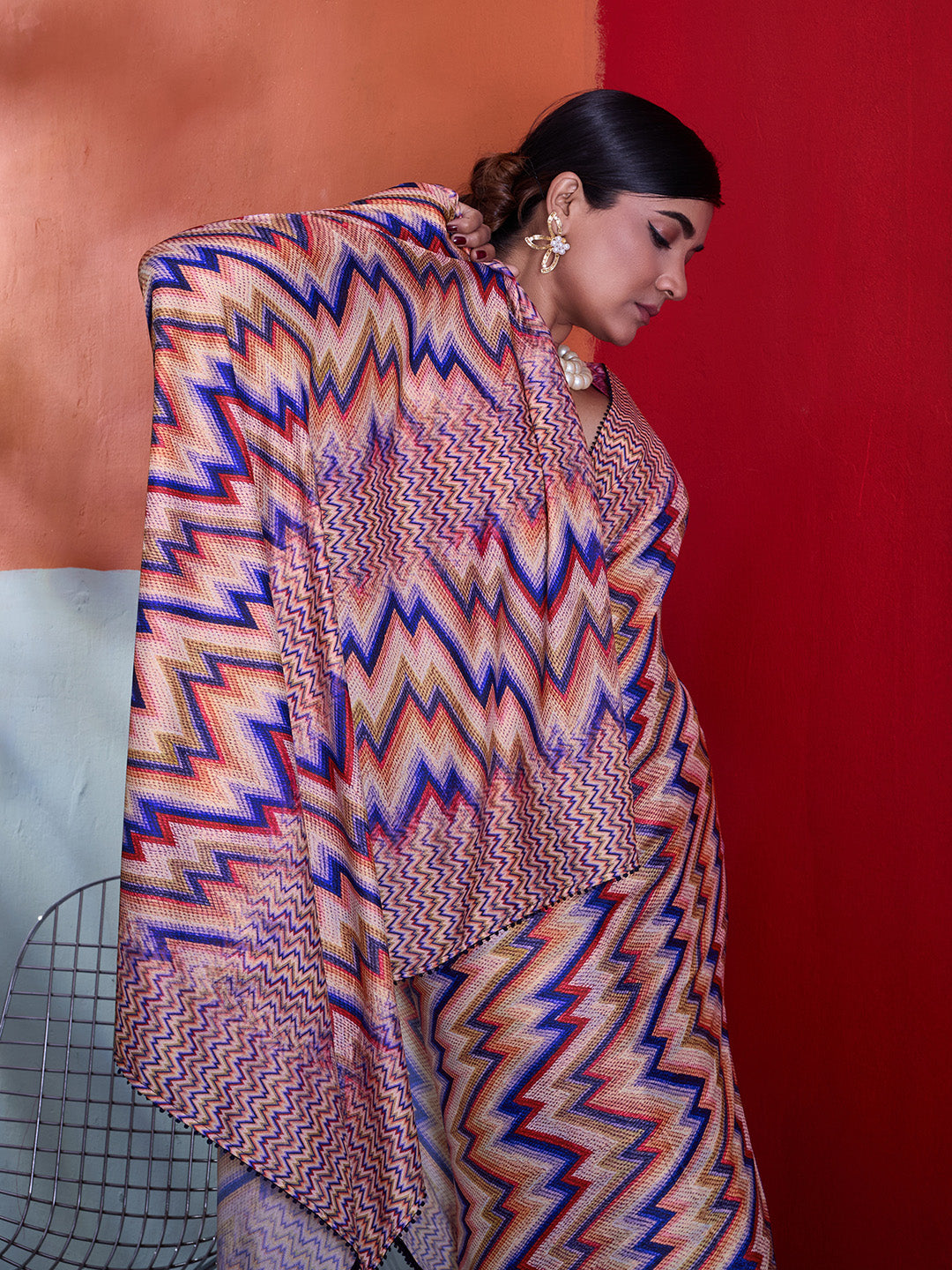 Multi-Colour Cotton Crepe Geometrical Printed Saree sedora couture