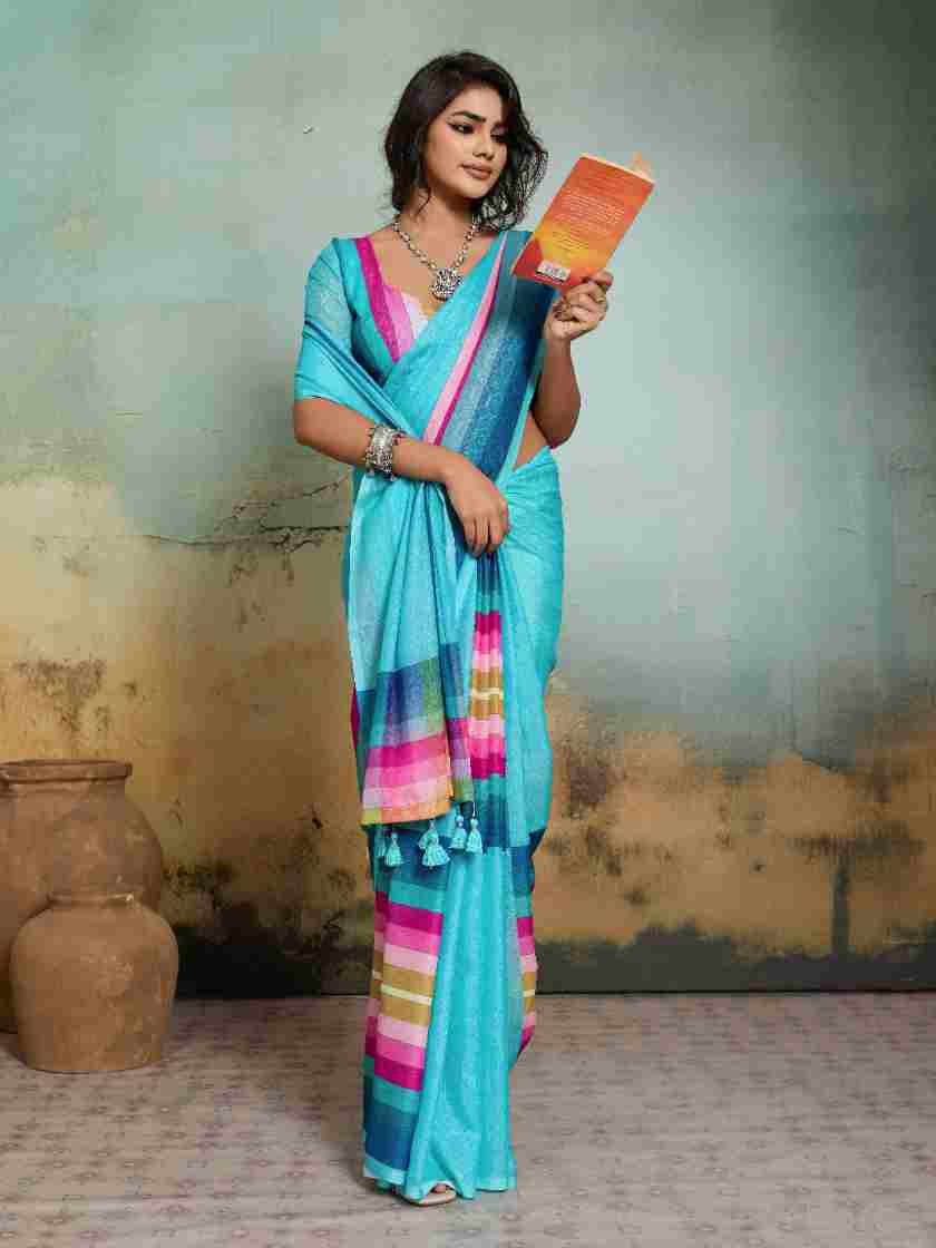 Blue Jacquard Geometrical Printed Saree sedora couture