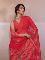 Red Georgette Floral Printed Saree sedora couture