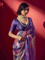 Purple Jacquard Printed Saree with Unstitched Blouse sedora couture