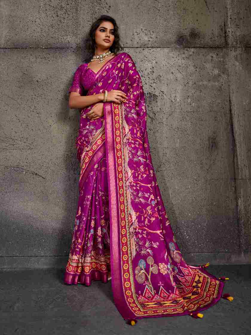 Purple Moss Figure Printed Saree