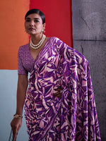 Purple Cotton Crepe Geometrical Printed Saree sedora couture