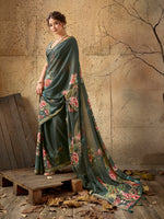 Dark Green Georgette Floral Printed Saree sedora couture