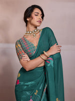 Green Georgette Floral Printed Saree sedora couture
