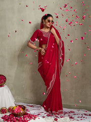 Red NC Moss Saree with Jarkhan Border