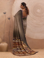 Brown Georgette Floral Printed Saree sedora couture