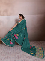 Green Georgette Floral Printed Saree sedora couture