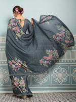 Grey Sparkle Georgette Printed Saree with Beaded Border sedora couture