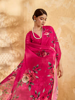 Pink Geogette Floral Printed Saree sedora couture